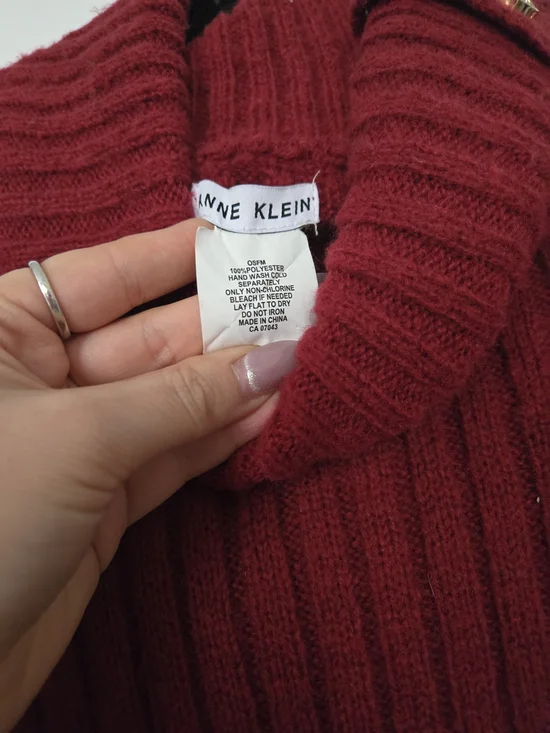 Anne Klein Cabernet Ribbed Turtleneck Poncho - Picture 2 of 4